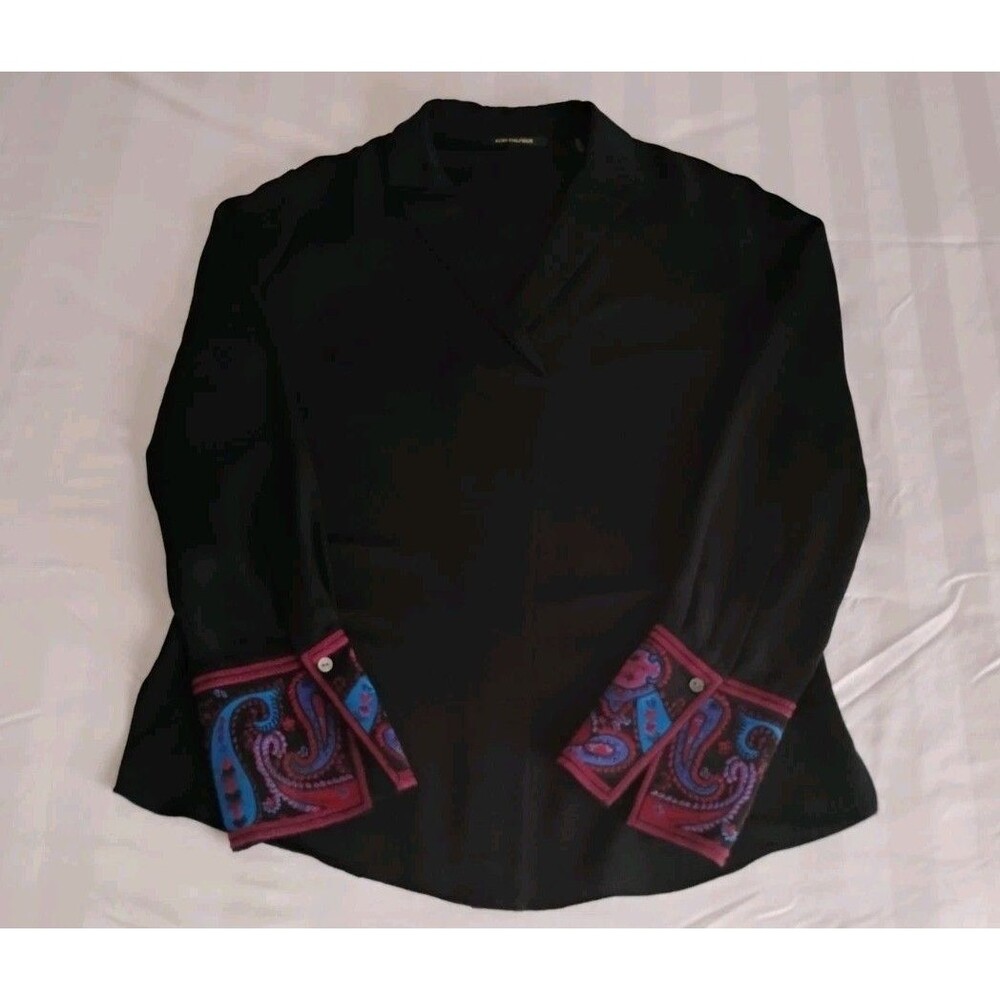 Kobi Halperin Maxima Silk Blouse V-Neck Notch Collar Office Embroidered LS Sz S